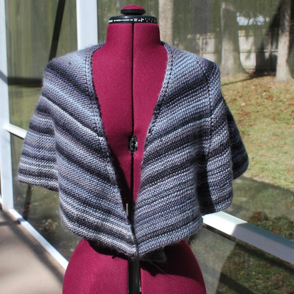 Hand Knitted Shawl Wrap Black and Gray One Size